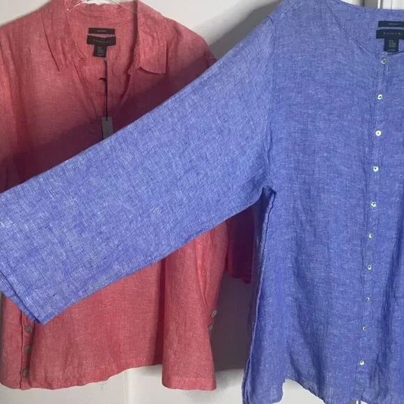 (2) Tahari linen tunic tops blouse 3X blue/peach women's NEW - Picture 10 of 16
